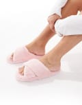 [Brave Soul] Brave Soul faux fur slider slippers in light pink L Light pink