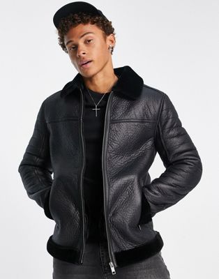 Brave Soul faux leather jacket with faux fur lining in black - ASOS Price Checker