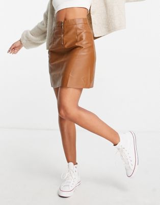 Brave Soul faux leather mini skirt in brown