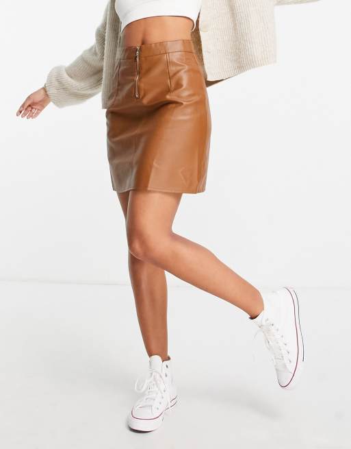 Faux leather 2025 mini skirt brown