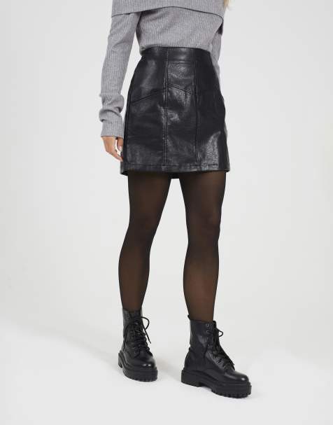 Brave Soul Faux leather mini skirt with pockets in black