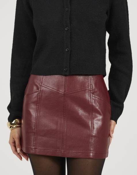 Brave Soul Faux leather mini skirt with pockets in burgundy - view 1