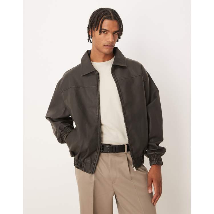 Brave Soul Faux leather oversized bomber jacket in black | ASOS