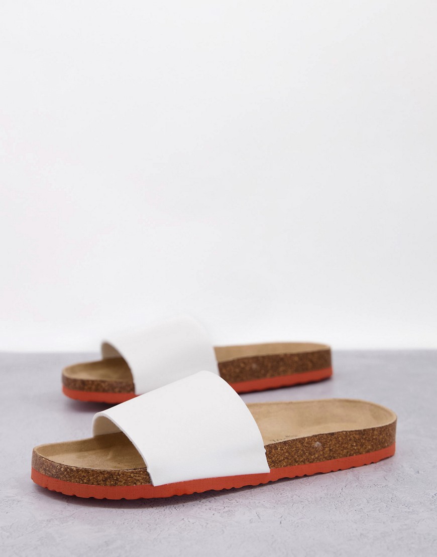 Brave Soul faux leather sliders in white with color contrast