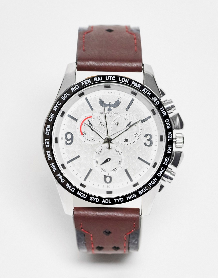 Brave Soul Faux Leather Strap Watch In Brown