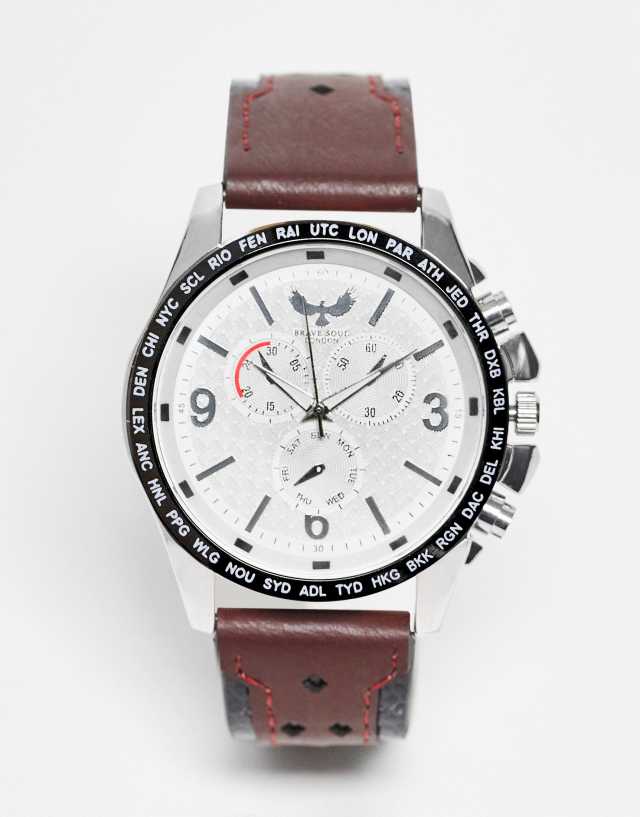 Brave Soul faux leather strap watch in brown