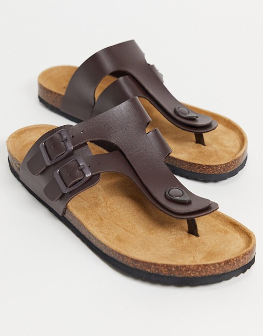 Brave Soul faux leather toe post sandals in brown