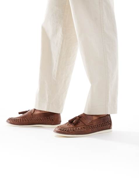 Brave Soul Faux leather woven loafers in tan - view 1