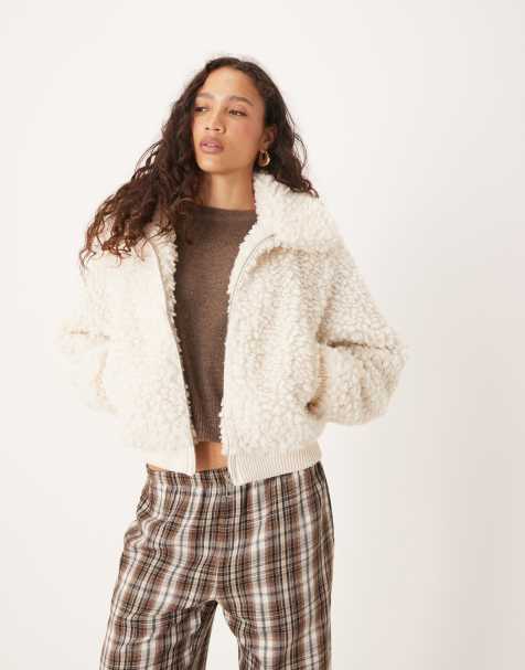Brave Soul faux shearling bomber jacket in cream - view 1
