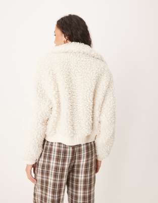 Brave Soul Faux Shearling Bomber Jacket In White