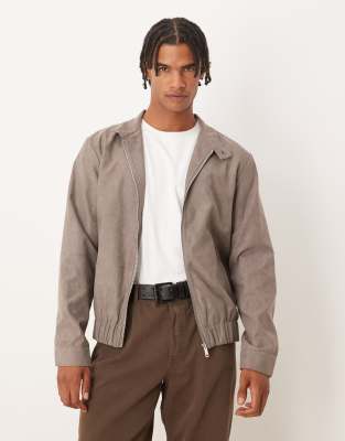 Brave Soul Faux suede bomber jacket in taupe-Neutral