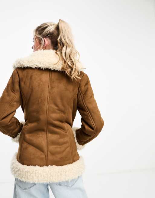 Faux fur lined outlet suede jacket