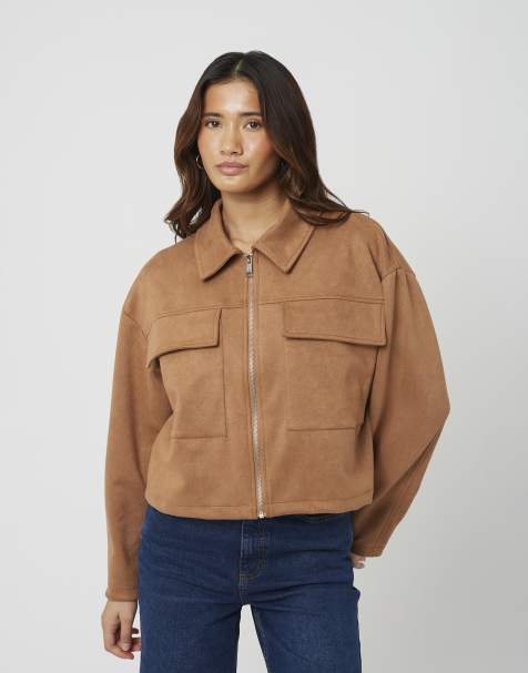 Brave Soul Faux suede patch pocket jacket in tan - view 1