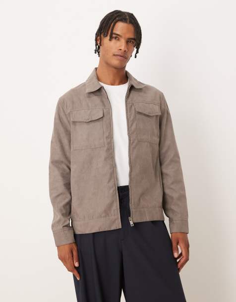 Brave Soul Faux suede patch pocket jacket in taupe - view 1