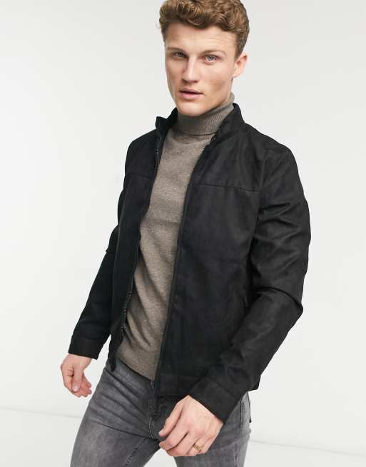 Black suede 2025 racer jacket