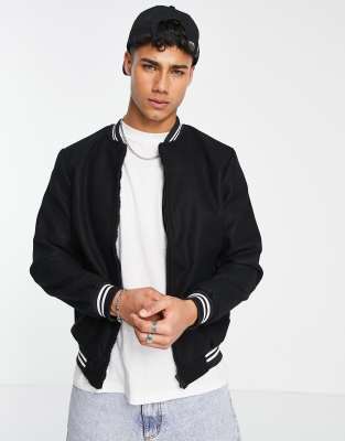 Brave Soul faux wool bomber in black | ASOS