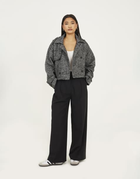 Brave Soul Faux wool double breasted jacket in black