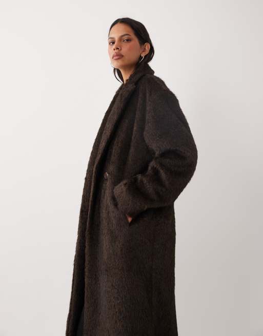 Brave Soul faux wool oversize double breasted coat in brown, 2 of 4