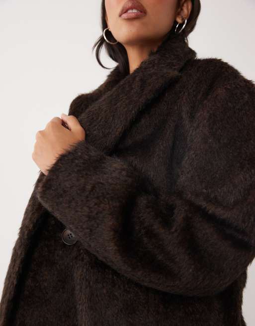 Brave Soul faux wool oversize double breasted coat in brown, 3 of 4