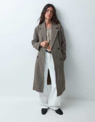 Brave Soul Faux Wool Oversize Double Breasted Overcoat In Brown