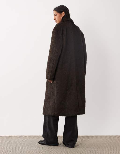 Brave Soul faux wool oversize double breasted overcoat in brown, 4 of 4