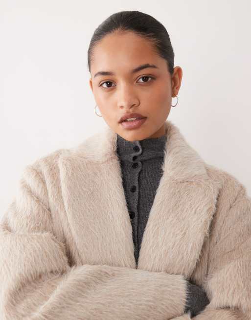 Brave Soul faux wool oversize double breasted overcoat in cream, 2 of 4