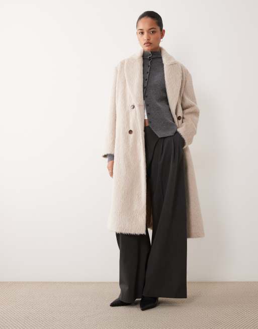 Brave Soul faux wool oversize double breasted overcoat in cream, 3 of 4