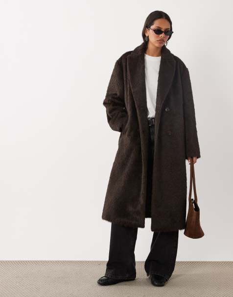 Brave Soul faux wool oversized double breasted overcoat in brown - view 1