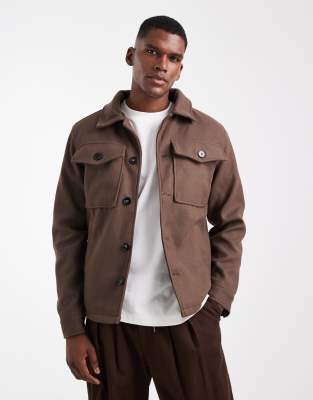 Brave Soul Faux Wool Shacket In Brown