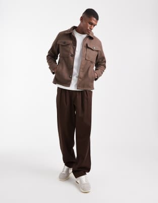 Brave Soul Faux Wool Shacket In Brown