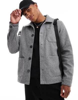 Brave Soul faux wool shacket in grey