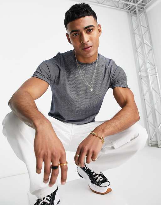 Brave Soul feeder stripe t-shirt in rich navy