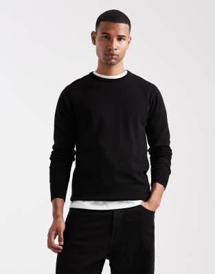 Feinstrick-Pullover in Schwarz mit Rundhalsausschnitt Schwarz M
