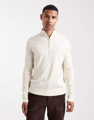 Feinstrick-Pullover in Stein mit kurzem Reißverschluss-Neutral Neutral S