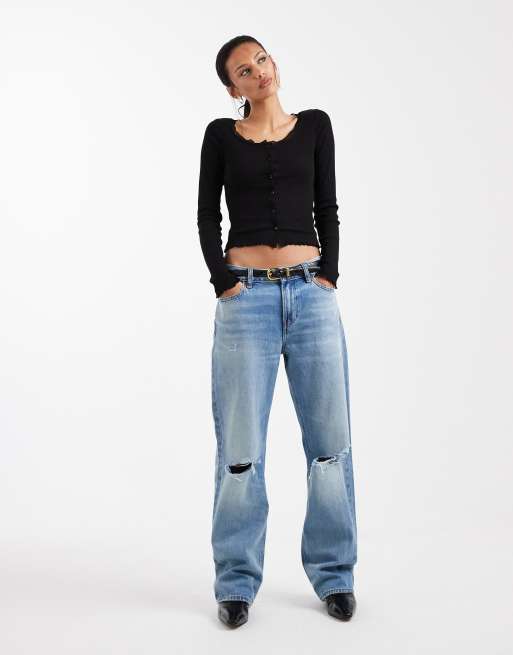 Brave Soul – Feinstrick-Set in Schwarz mit Spitzendetail, bestehend aus Camisole-Oberteil und Strickjacke, 2 von 4