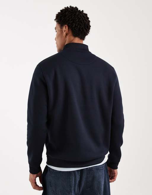 Brave Soul - Felpa blu navy con collo a imbuto e zip corta, 3 di 5
