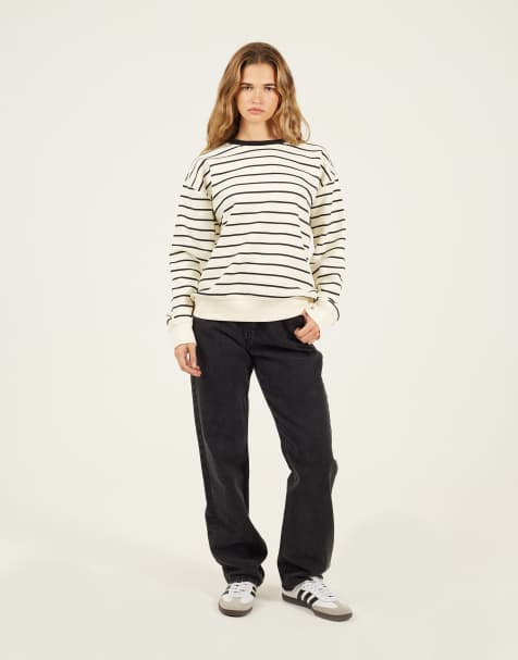 Felpa oversize con scollo rotondo, tinta una, da donna, in cotone, a