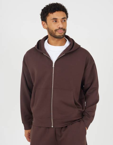 Brave Soul - Felpa con cappuccio comoda marrone con zip - view 1