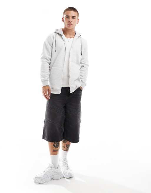 Brave Soul - Felpa con cappuccio grigia con zip e coulisse in corda