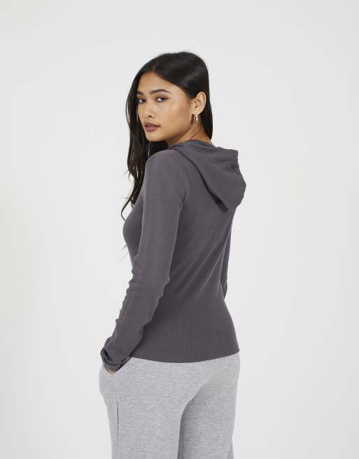 Brave Soul - Felpa con cappuccio grigio scuro a maniche lunghe con zip, 4 di 4