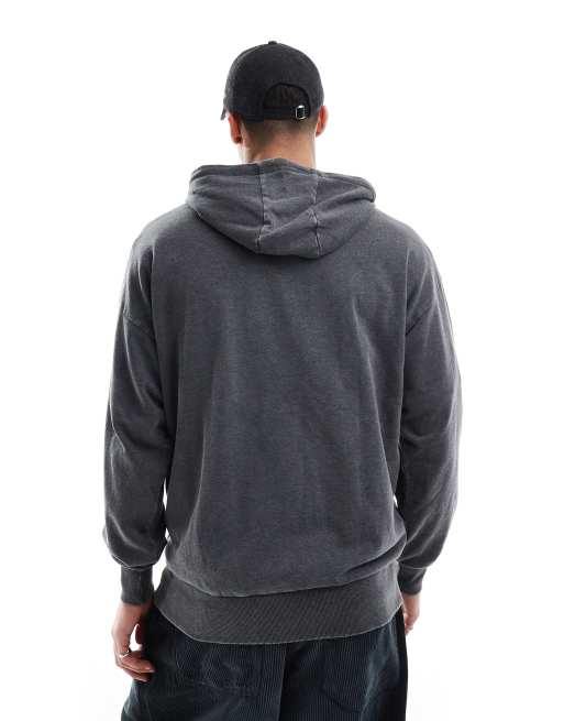 Brave Soul - Felpa con cappuccio oversize nera lavaggio acido, 2 di 4