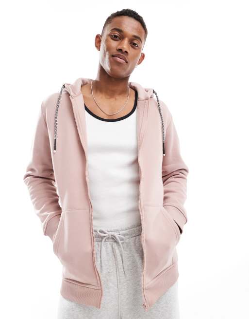 Brave Soul - Felpa con cappuccio rosa polvere con zip e cordino