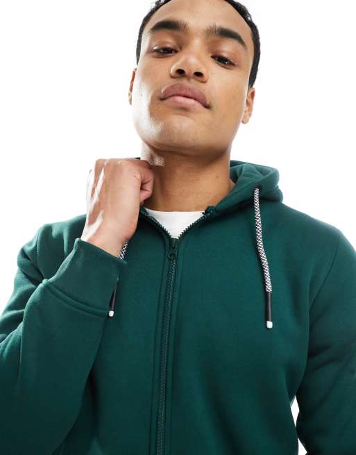 Brave Soul - Felpa con cappuccio verde scuro con coulisse e zip, 5 di 5
