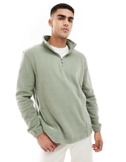 Brave Soul - Felpa oversize in pile verde salvia con zip corta