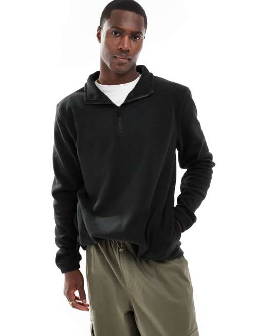 Brave Soul - Felpa oversize nera in pile con zip corta