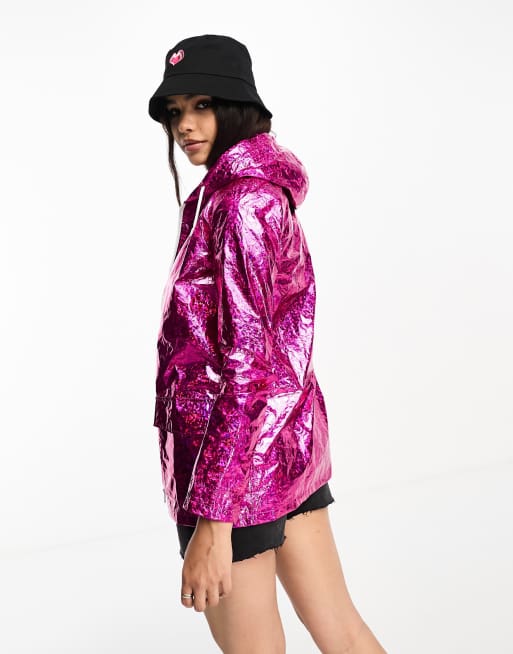 Pink hooded 2025 rain mac