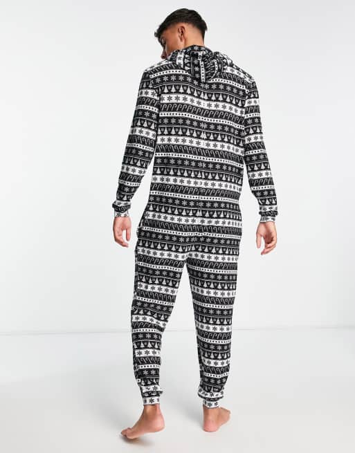 Brave Soul festive all in one in black fair isle print, 3 of 4