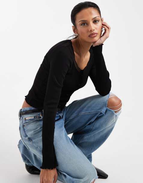 Brave Soul fine knit cami and cardigan set with lace detail in black - view 1