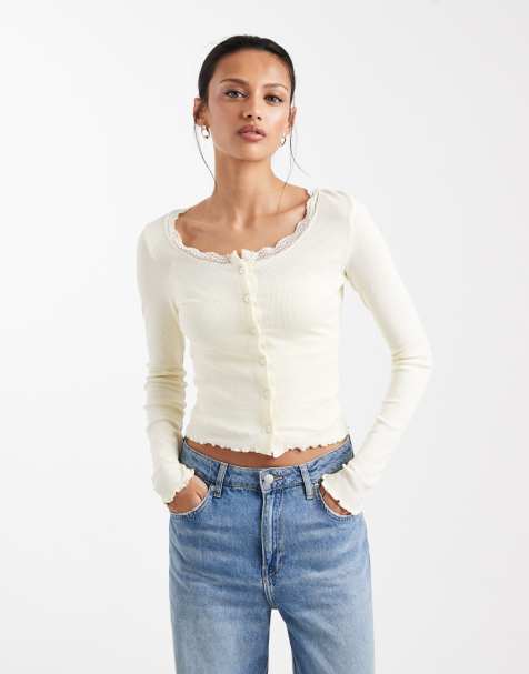 Brave Soul fine knit cami and cardigan set with lace detail in lemon yellow