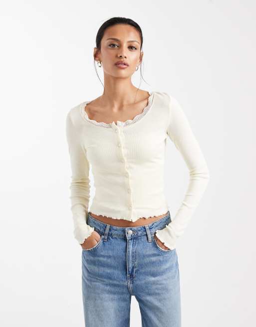 Brave Soul fine knit cami and cardigan set with lace detail in